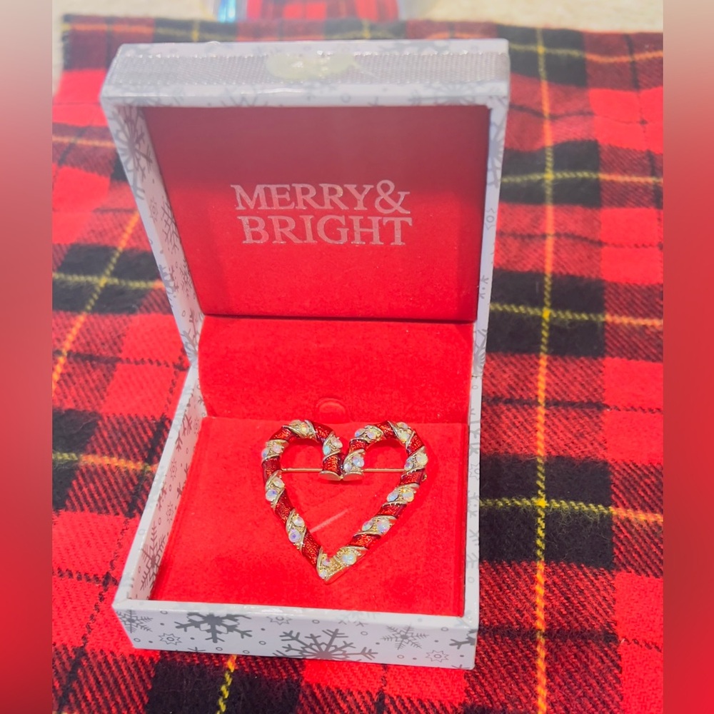 Heart-Shaped Silver and Red Brooch